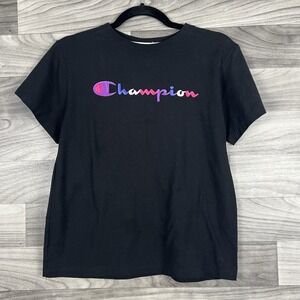Champion T-Shirt‎ Womens S Black Logo Spell Out Short Sleeve Top Casual Active